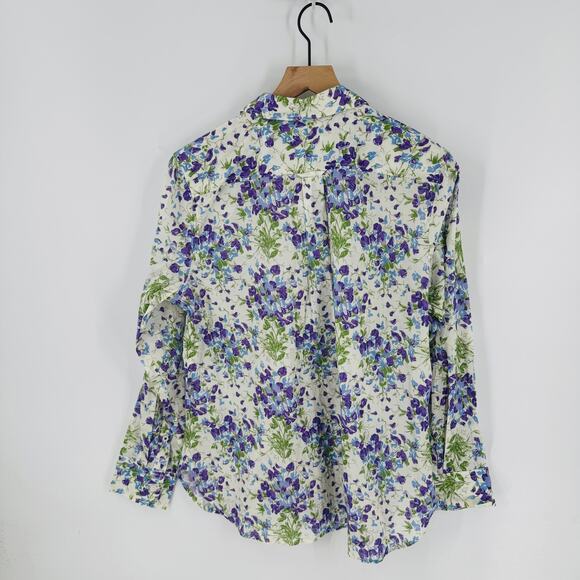 J. Crew Classic 100% Cotton White Purple Floral Long Sleeve Button Down Size 10 - Picture 2 of 7